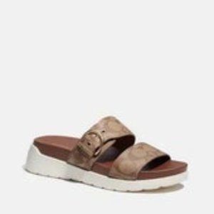 $139 *NEW* (8.5 & 9.5) COACH Khaki/Saddle Gwen Sandal